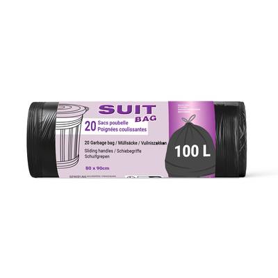 Suit Sac poubelle poignées, 20x100L