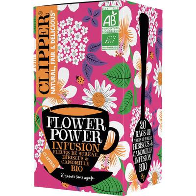 Clipper Infusion Flower power Fleur de Sureau Hibiscus Camomille Bio - 20 sachets, 35g