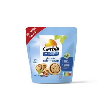 Gerblé Sans Sucres Ajoutés Biscuits Fourrés Noisette Cacao -82% de sucres en moins, 180g