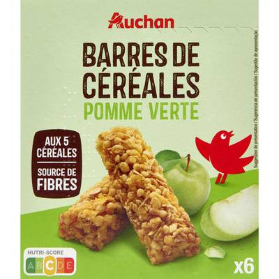 Auchan Barres de céréales à la pomme verte, 6 barres