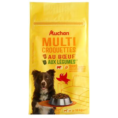 Auchan Croquettes boeuf et légumes pour chien moyen et grand, 10kg