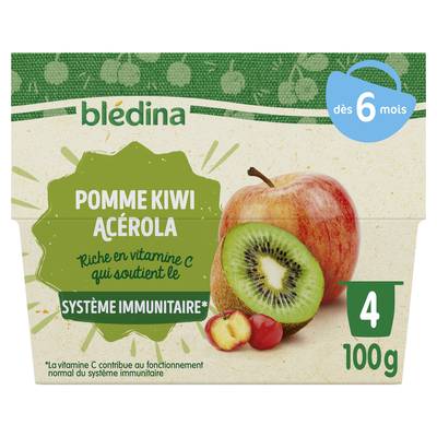 Blédina Pommes Kiwi Acerola Coupelle Bébé Dès 6 mois, 4x100g