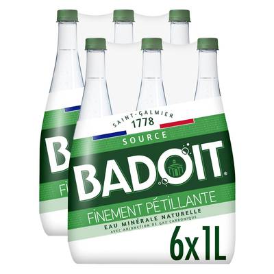 Badoit Eau gazeuse minérale naturelle, finement pétillante, 2 packs de 6x1L