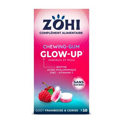 Zohi Chewing Gum Complémentaire Alimentaire Glow Up Framboise et Cerise, 20g