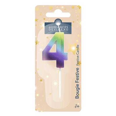 Ambiances Devineau Bougie anniversaire chiffre 4 multicolore, 1 bougie