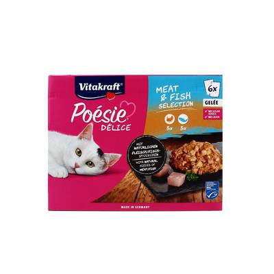 Vitakraft Poésie Sachets en Gelée Délices Volaille et Poisson - Dinde, Saumon MSC pour chat, 6x85g