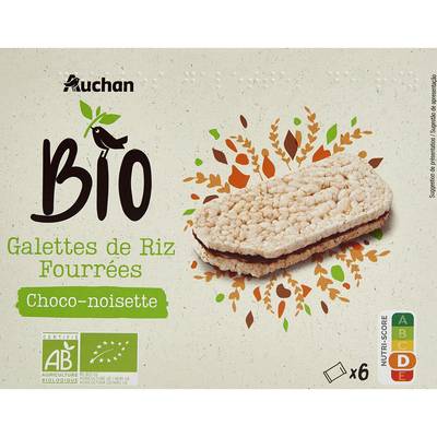 Auchan BIO Galettes de riz fourrées au choco-noisette bio, 120g