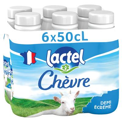 Lactel Lait de chèvre 1/2 écrémé stérilisé UHT, 6x50cl