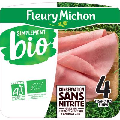 Fleury Michon Jambon Supérieur Bio, Conservation sans Nitrites, 4 tranches - 120g