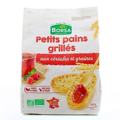 Borsa Petits pains grillés bio céréales et graines, 225g