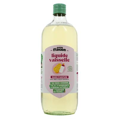 Super Flacon Liquide vaisselle sans parfum, Recharge en verre 1L