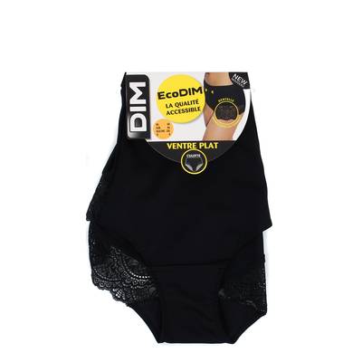 Dim Culotte femme taille haute en coton stretch et dentelle Noir, Taille 48
