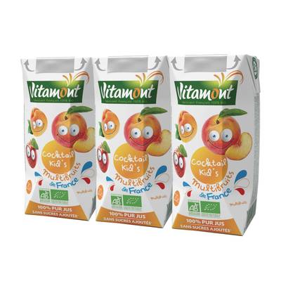 Vitamont Jus Cocktail Kid's Multifruit bio, Lot de 6x20CL