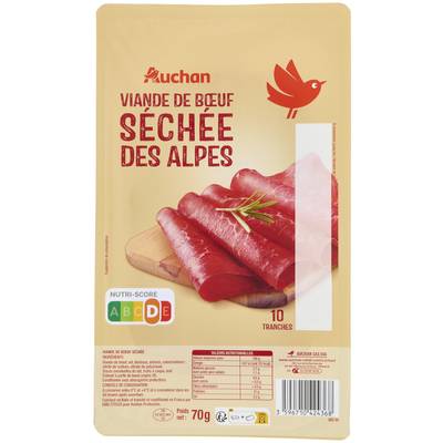 Auchan Viande de Boeuf Séchée, 10 tranches - 70g