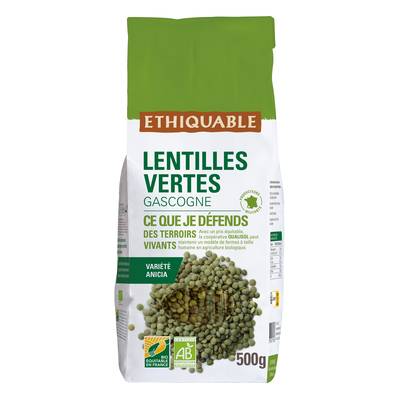 Ethiquable - Commerce Equitable Lentilles vertes Variété Anicia Bio de Gascogne ou Bourgogne, 500g