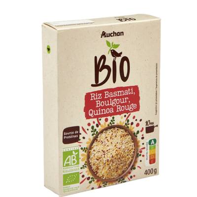 Auchan BIO Riz basmati boulgour quinoa rouge Bio prêt en 10 min, 400g