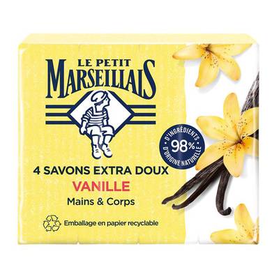 Le Petit Marseillais Savon Extra-Doux Vanille, 4x100G