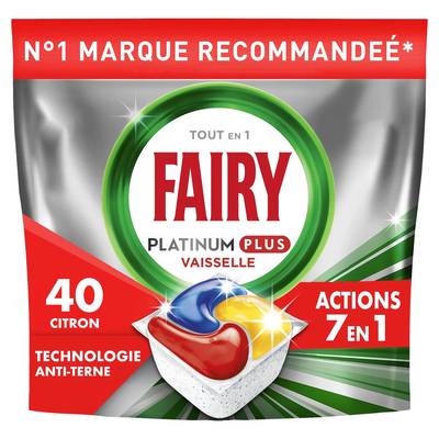 FAIRY Tablette lave-Vaisselle Platinum Plus Tout en 1 - Filtre Nettoyé + Anti-Terne, 40 capsules