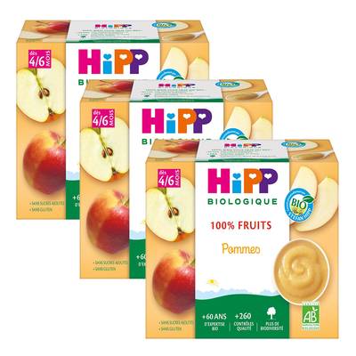 Hipp - 100% Fruits Pommes Bio Coupelle Bébé Dès 4/6 mois, Lot de 3x4x100g