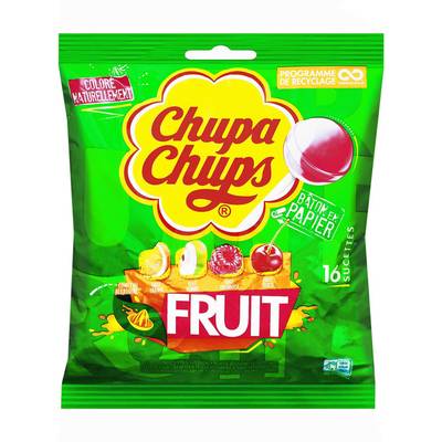 Chupa Chups Sucettes Fruits, 16 sucettes