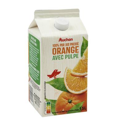 Auchan Pur Jus d'Orange Avec Pulpe, 1,5l