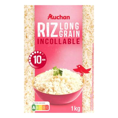 Auchan Riz long grain incollable Cuisson 10 min, 1kg