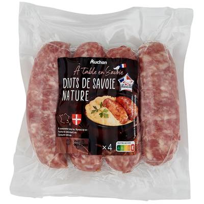 Auchan Terroir Diots Saucisses de Savoie Nature, 4 saucisses - 360g