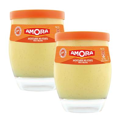 Amora Moutarde mi-forte fine et relevée, Lot de 2x230g