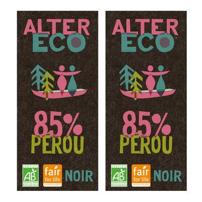 Alter Eco - Commerce Equitable Chocolat noir absolu 85% bio du Pérou, Lot de 2x100g