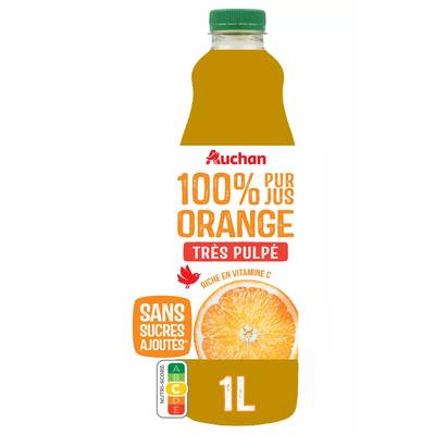 Auchan Pur jus d'orange très pulpé sans sucres ajoutés, 1L