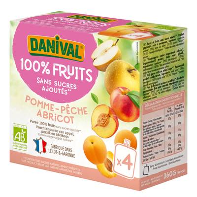 Danival Poki bio Purée pomme-pêche-abricot, 4x90g