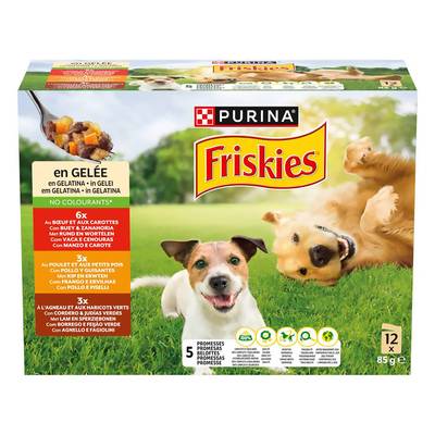 Purina - Friskies Sachets en Gelée Poulet Boeuf Agneau pour Chien Adulte, 12x85g