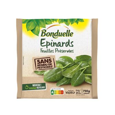 Bonduelle Epinards feuilles préservées sans résidu de pesticides, 750g
