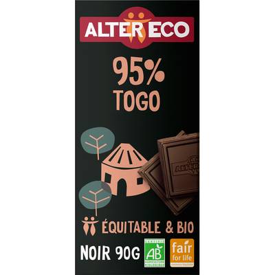 Alter Eco - Commerce Equitable Chocolat noir 95% Cacao Bio, 100g