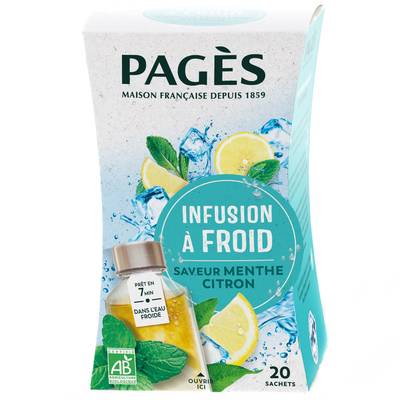 Pagès Infusion Glacé saveur Menthe Citron vert, 20 sachets