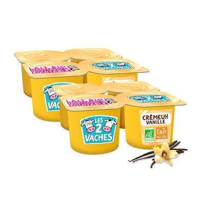 Les 2 Vaches Crème dessert vanille Bio, 2 packs de 4x95g