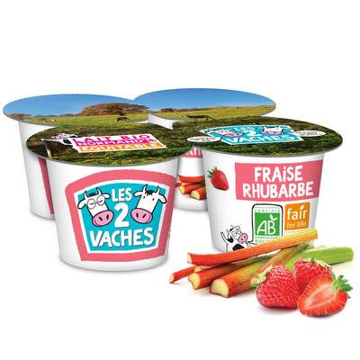 Les 2 Vaches Yaourt Bio Fraise Rhubarbe, 4x115g