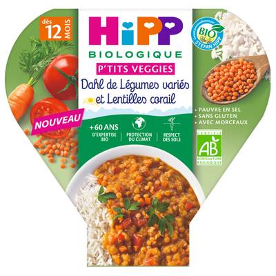 Hipp - P'tits Veggies Dahl de Légumes variés et Lentilles Corail Bio Assiette Bébé Dès 12 mois, 230g