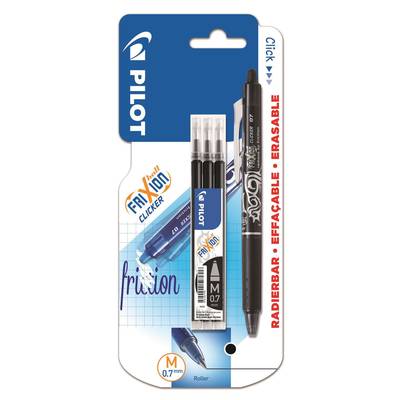 Pilot Stylo effaçable Frixion Ball Clicker encre gel effaçable noire + 3 recharges pointe moyenne, 1  stylo