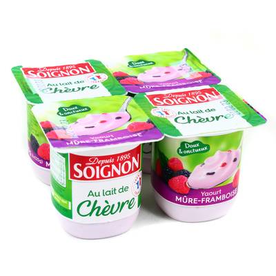 Soignon Yaourt Brassé Mûre Framboise au lait de Chèvre, 4x125g