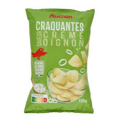 Auchan Chips ondulées saveur crème oignon, 135g