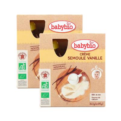Babybio Dessert Lacté Crème Semoule Vanille Bio Gourde Bébé Dès 6 mois, Lot de 2x4x85g