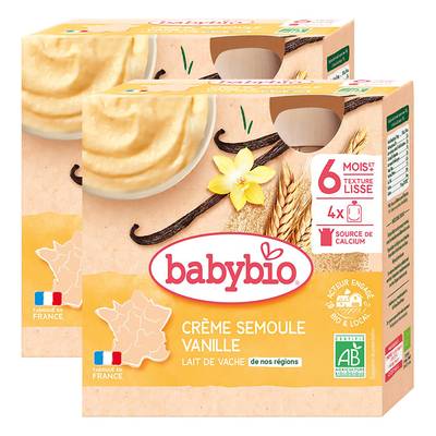Babybio Dessert Lacté Crème Semoule Vanille Bio Gourde Bébé Dès 6 mois, Lot de 2x4x85g