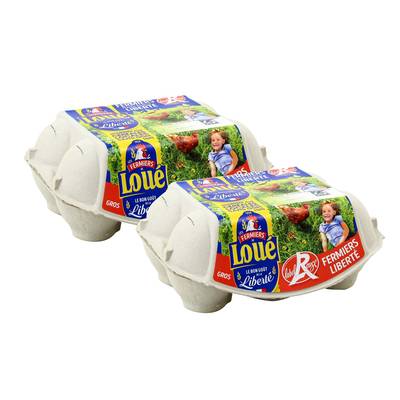 Loué Oeufs fermiers Label Rouge, calibre moyen/gros, 2 packs de 6 oeufs
