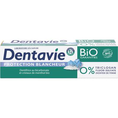 Dentavie Dentifrice protection blancheur, bicarbonate et cristaux de menthol bio, 75ml
