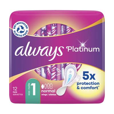 Always Serviettes hygiéniques T1- Ailettes Always Platinum Normal, 12 serviettes