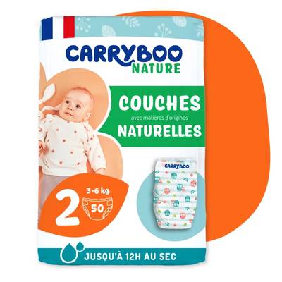 Carryboo Nature Couches naturelles et chou T2 (3-6kg), 50 couches