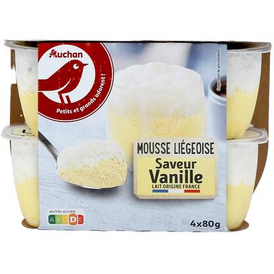Auchan Mousse liégeoise saveur vanille, 4x80g