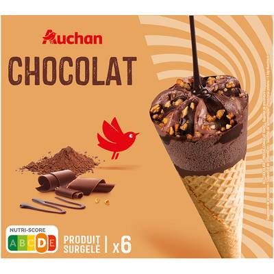 Auchan Cône glacé chocolat, 6 cônes - 450g
