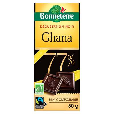 Bonneterre Chocolat dégustion noir ghana 77% bio, 80g